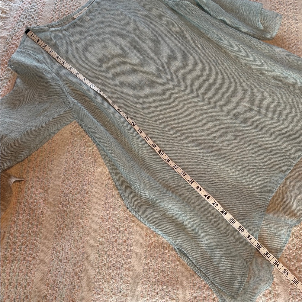 2 Eileen Fisher mesh organic linen tunic tops * tan and light blue * sz LG - Picture 9 of 13